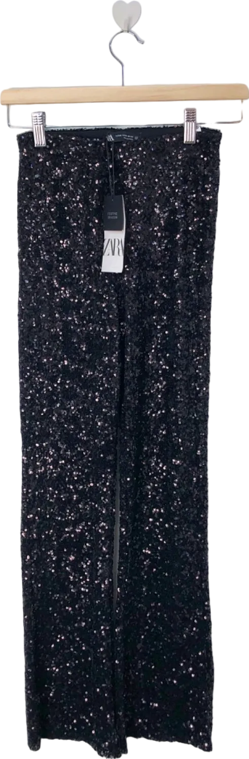 Zara Black Sequin Trousers XS